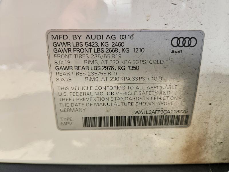 2016 Audi Q5 მანქანა იყიდება აუქციონზე, vin: WA1L2AFP3GA119225, აუქციონის ნომერი: 63520256