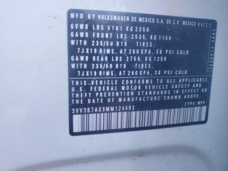 Продажа на аукционе авто 2021 Volkswagen Tiguan, vin: 3VV3B7AX9MM124493, номер лота: 59616676
