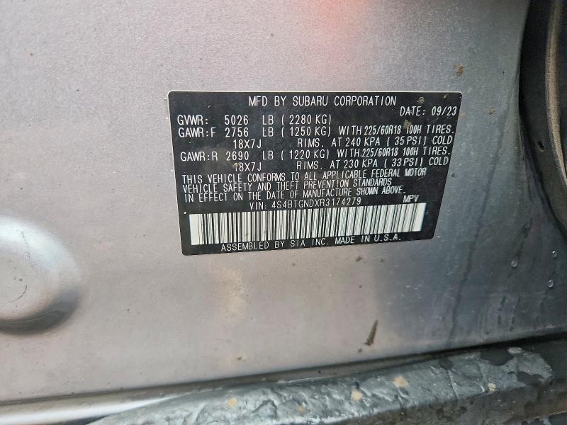 Продажа на аукционе авто 2024 Subaru Outback, vin: 4S4BTGNDXR3174279, номер лота: 61160576