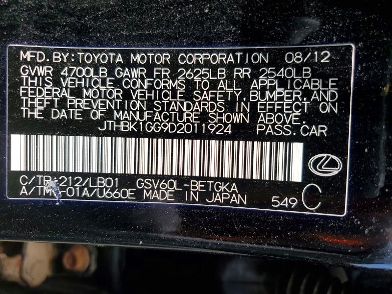 Продаж на аукціоні авто 2013 Lexus Es, vin: JTHBK1GG9D2011924, номер лоту: 59334936