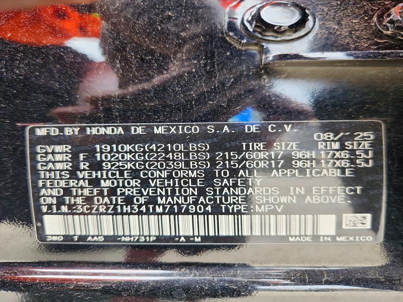 2026 Honda Hr-v მანქანა იყიდება აუქციონზე, vin: 3CZRZ1H34TM717904, აუქციონის ნომერი: 61931216