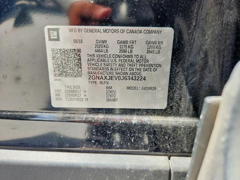 Продаж на аукціоні авто 2018 Chevrolet Equinox, vin: 2GNAXJEV0J6343224, номер лоту: 61809856