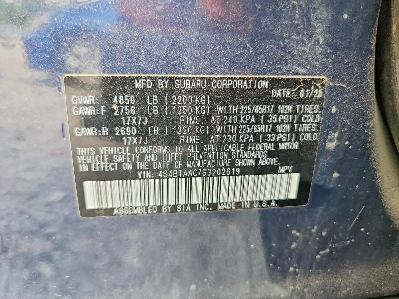 61977506 :رقم المزاد ، 4S4BTAAC7S3202619 vin ، 2025 Subaru Outback مزاد بيع