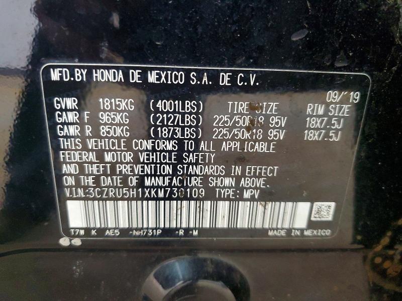 60592466 :رقم المزاد ، 3CZRU5H1XKM730109 vin ، 2019 Honda Hr-v مزاد بيع