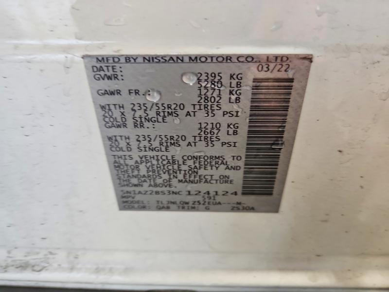Продаж на аукціоні авто 2022 Nissan Murano, vin: 5N1AZ2BS3NC124124, номер лоту: 63496156