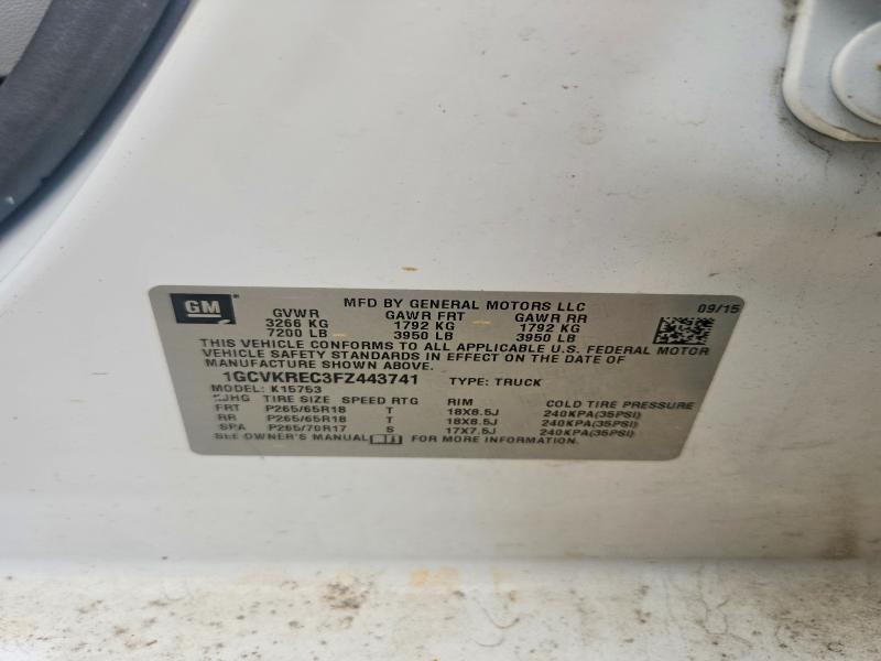 59343566 :رقم المزاد ، 1GCVKREC3FZ443741 vin ، 2015 Chevrolet Silverado مزاد بيع