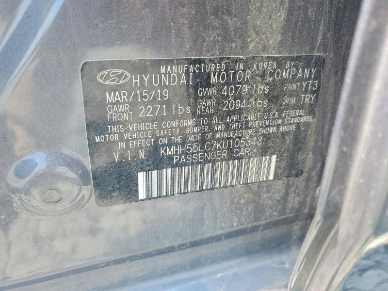Продажа на аукционе авто 2019 Hyundai Elantra, vin: KMHH55LC7KU105343, номер лота: 61117906
