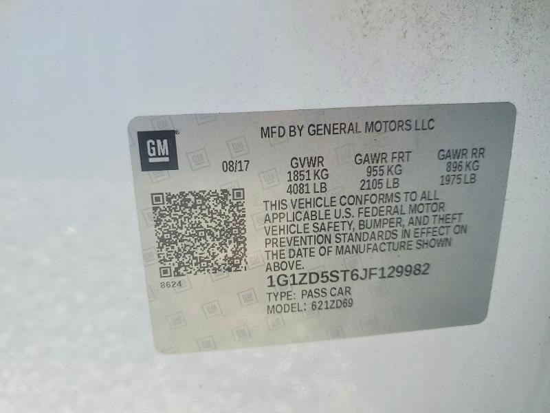 Продажа на аукционе авто 2018 Chevrolet Malibu, vin: 1G1ZD5ST6JF129982, номер лота: 62996266