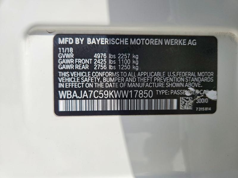 2019 Bmw 530 მანქანა იყიდება აუქციონზე, vin: WBAJA7C59KWW17850, აუქციონის ნომერი: 61746086
