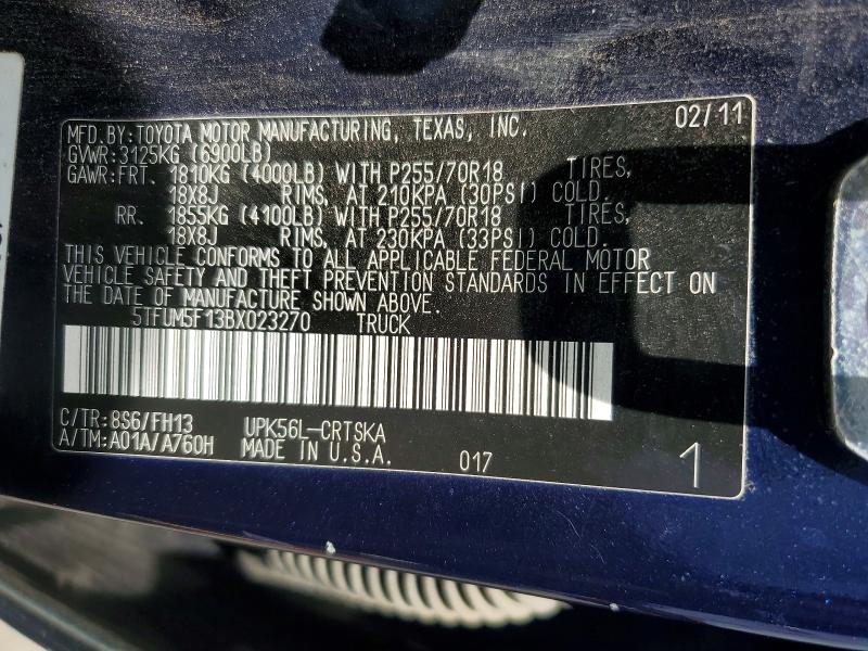 59946496 :رقم المزاد ، 5TFUM5F13BX023270 vin ، 2011 Toyota Tundra مزاد بيع