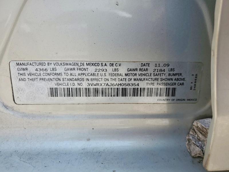 2010 Volkswagen Jetta მანქანა იყიდება აუქციონზე, vin: 3VWRX7AJ6AM058354, აუქციონის ნომერი: 62899466