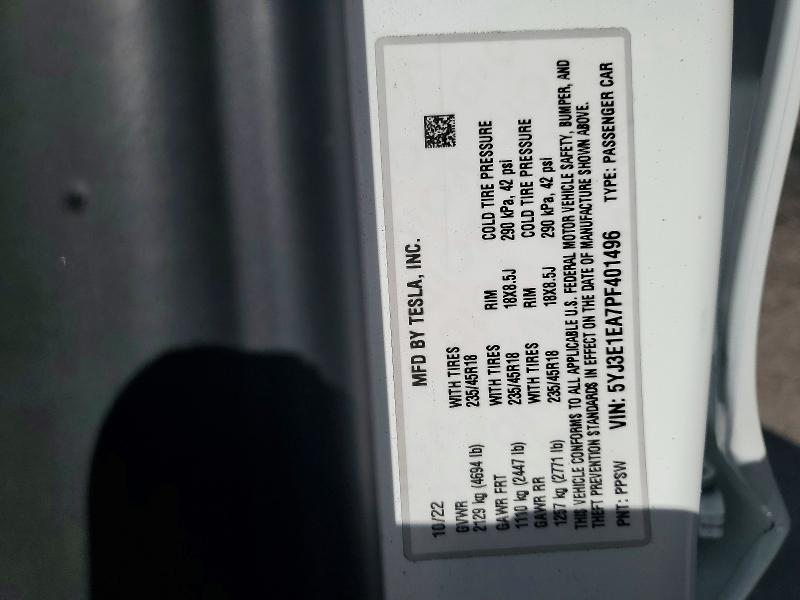 2023 Tesla Model 3 მანქანა იყიდება აუქციონზე, vin: 5YJ3E1EA7PF401496, აუქციონის ნომერი: 61565976