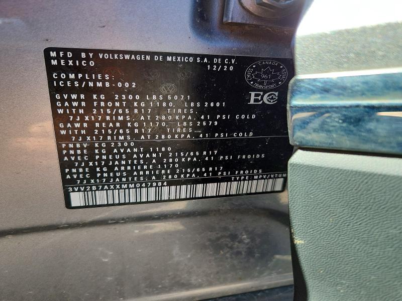 Aukcja sprzedaży 2021 Volkswagen Tiguan, vin: 3VV2B7AXXMM047984, numer aukcji: 59324076