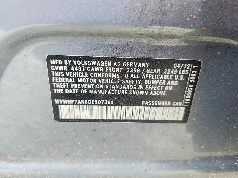 2013 Volkswagen Cc მანქანა იყიდება აუქციონზე, vin: WVWBP7AN6DE507369, აუქციონის ნომერი: 62509556