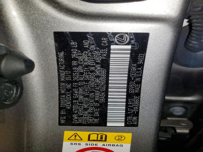 2017 Lexus Es მანქანა იყიდება აუქციონზე, vin: 58ABK1GG2HU068997, აუქციონის ნომერი: 60877126