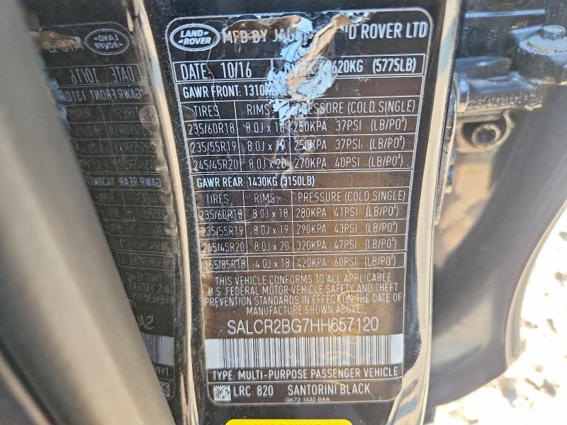 2017 Land Rover Discovery Sport მანქანა იყიდება აუქციონზე, vin: SALCR2BG7HH657120, აუქციონის ნომერი: 60913206