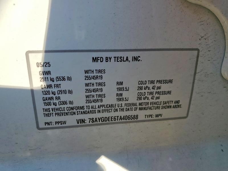 Aukcja sprzedaży 2026 Tesla Model Y, vin: 7SAYGDEE6TA406588, numer aukcji: 60791306