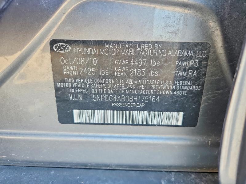2011 Hyundai Sonata მანქანა იყიდება აუქციონზე, vin: 5NPEC4AB0BH175164, აუქციონის ნომერი: 59368826