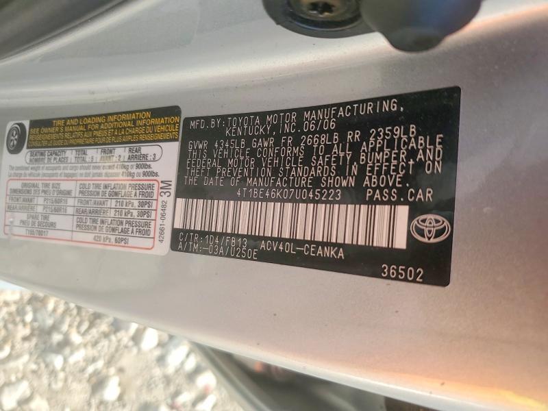 Aukcja sprzedaży 2007 Toyota Camry, vin: 4T1BE46K07U045223, numer aukcji: 62539266