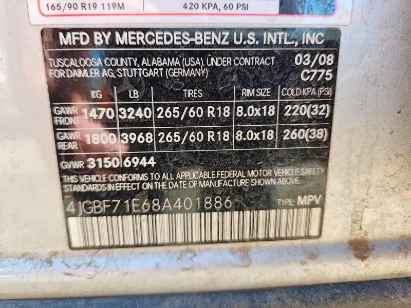 2008 Mercedes-benz Gl მანქანა იყიდება აუქციონზე, vin: 4JGBF71E68A401886, აუქციონის ნომერი: 61607376