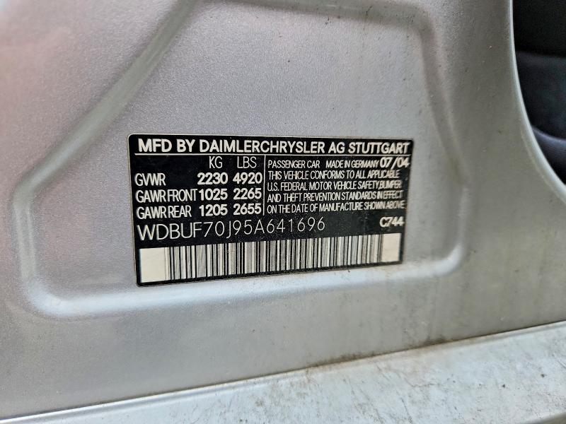 2005 Mercedes-benz E მანქანა იყიდება აუქციონზე, vin: WDBUF70J95A641696, აუქციონის ნომერი: 61676496