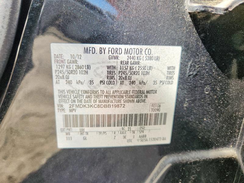 63433916 :رقم المزاد ، 2FMDK3KC8DBB19872 vin ، 2013 Ford Edge مزاد بيع