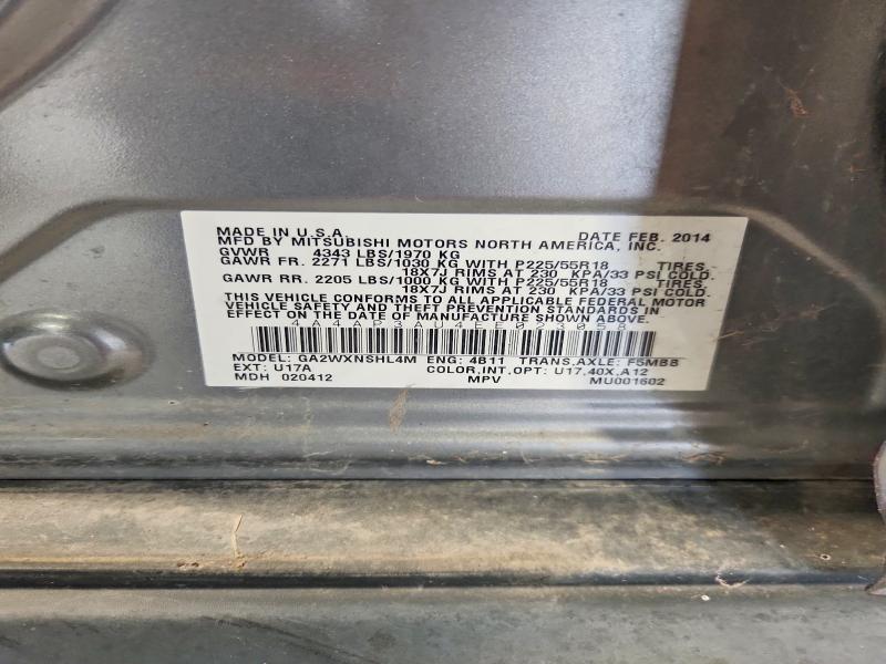 63475236 :رقم المزاد ، 4A4AP3AU4EE023058 vin ، 2014 Mitsubishi Outlander Sport مزاد بيع