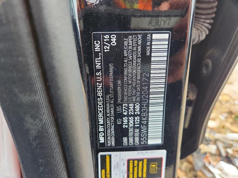 61727426 :رقم المزاد ، 55SWF4KB3HU204172 vin ، 2017 Mercedes-benz C مزاد بيع