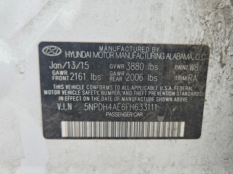 2015 Hyundai Elantra მანქანა იყიდება აუქციონზე, vin: 5NPDH4AE6FH633111, აუქციონის ნომერი: 59733236