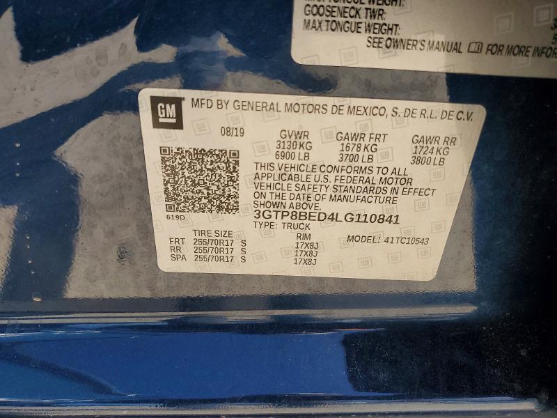 61634466 :رقم المزاد ، 3GTP8BED4LG110841 vin ، 2020 Gmc Sierra مزاد بيع