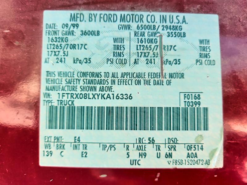Aukcja sprzedaży 2000 Ford F150, vin: 1FTRX08LXYKA16336, numer aukcji: 61493106