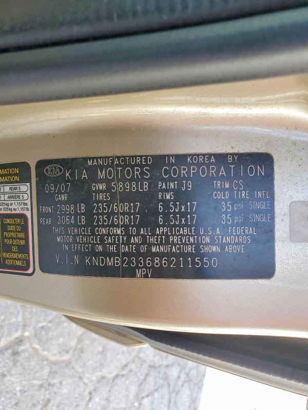 Aukcja sprzedaży 2008 Kia Sedona, vin: KNDMB233686211550, numer aukcji: 63001286