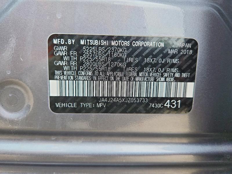 Aukcja sprzedaży 2018 Mitsubishi Outlander, vin: JA4J24A5XJZ053733, numer aukcji: 59372166