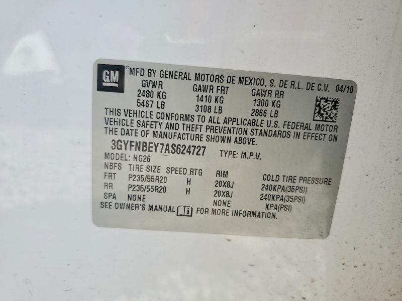 59748916 :رقم المزاد ، 3GYFNBEY7AS624727 vin ، 2010 Cadillac Srx مزاد بيع