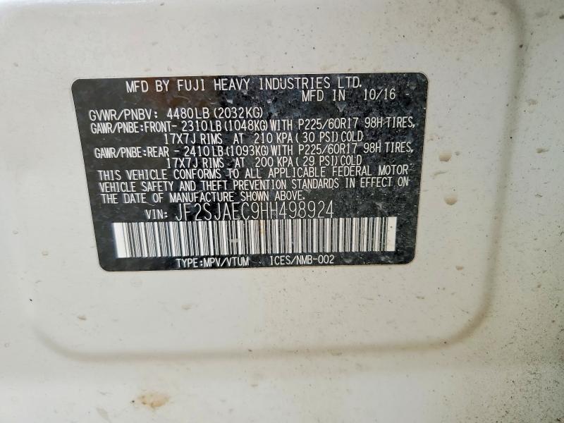 Aukcja sprzedaży 2017 Subaru Forester, vin: JF2SJAEC9HH498924, numer aukcji: 62095476