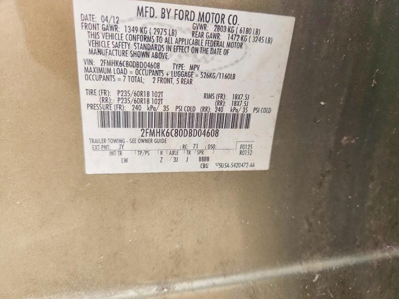 62110346 :رقم المزاد ، 2FMHK6C80DBD04608 vin ، 2013 Ford Flex مزاد بيع