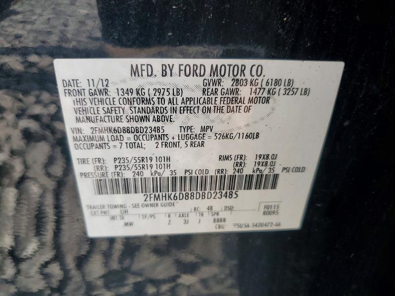 59890836 :رقم المزاد ، 2FMHK6D88DBD23485 vin ، 2013 Ford Flex مزاد بيع