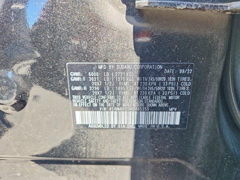 60472176 :رقم المزاد ، 4S4WMARD9N3465355 vin ، 2022 Subaru Ascent مزاد بيع