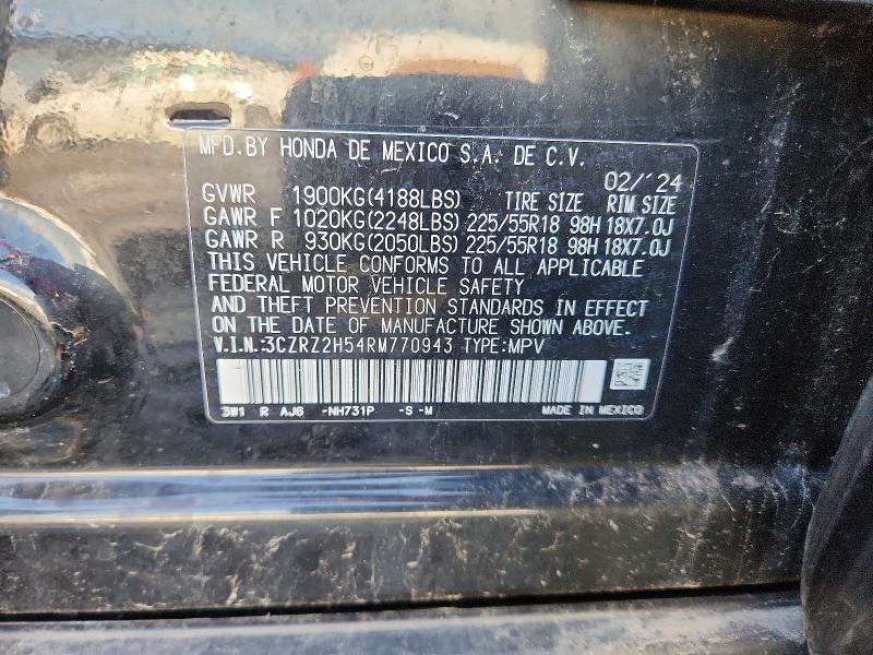 Auction sale of the 2024 Honda Hr-v, vin: 3CZRZ2H54RM770943, lot number: 63361816
