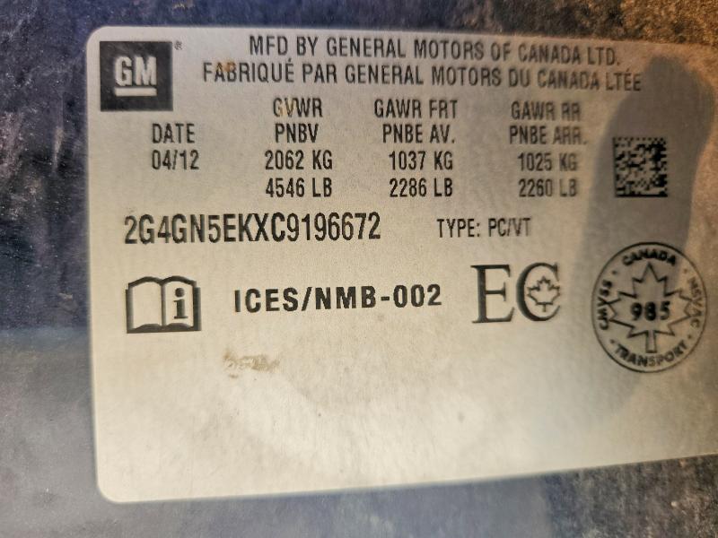 62054816 :رقم المزاد ، 2G4GN5EKXC9196672 vin ، 2012 Buick Regal مزاد بيع