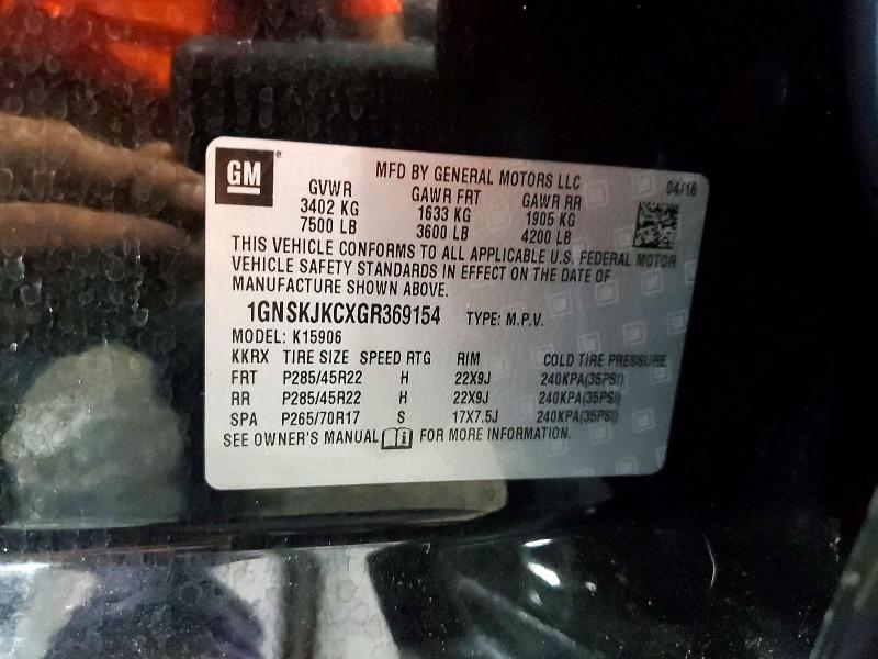 Aukcja sprzedaży 2016 Chevrolet Suburban, vin: 1GNSKJKCXGR369154, numer aukcji: 60384866