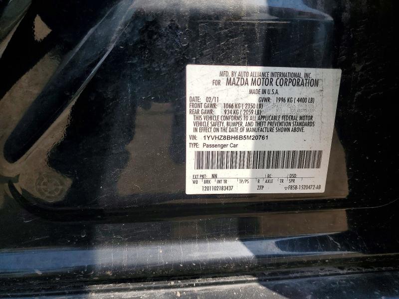 2011 Mazda 6 მანქანა იყიდება აუქციონზე, vin: 1YVHZ8BH6B5M20761, აუქციონის ნომერი: 61598016
