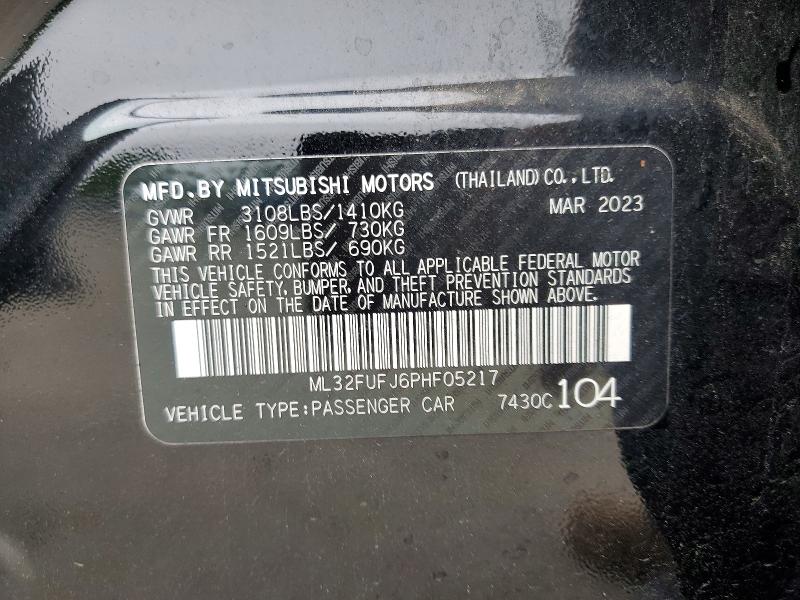2023 Mitsubishi Mirage მანქანა იყიდება აუქციონზე, vin: ML32FUFJ6PHF05217, აუქციონის ნომერი: 60288746