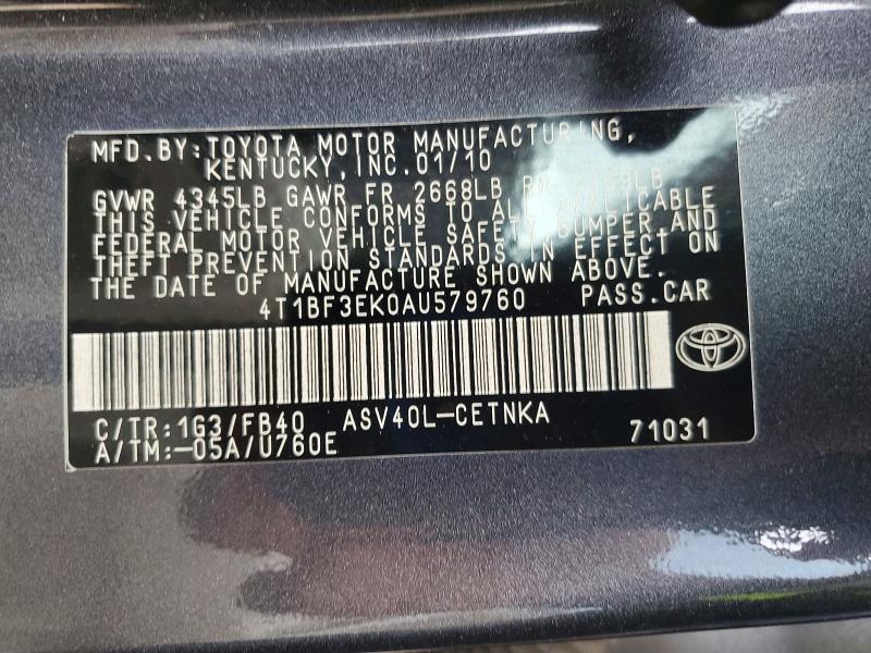 Aukcja sprzedaży 2010 Toyota Camry, vin: 4T1BF3EK0AU579760, numer aukcji: 62120836