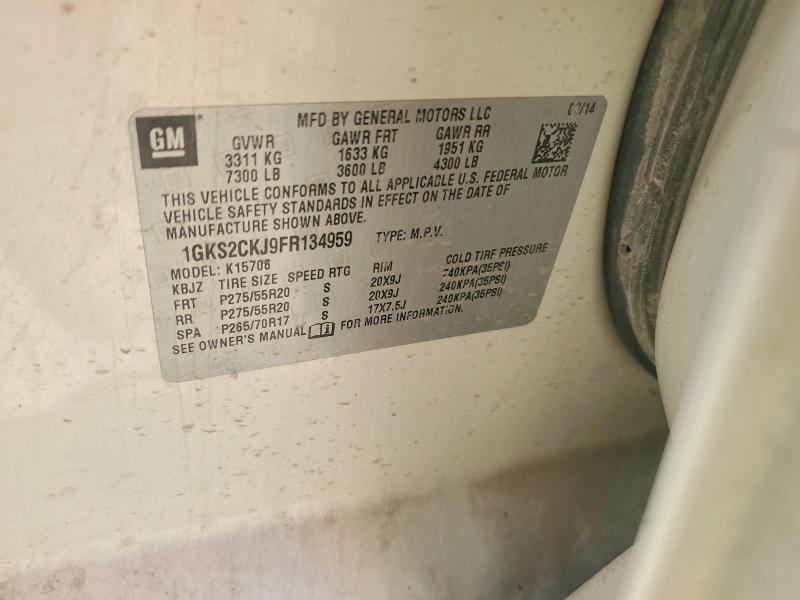 58820966 :رقم المزاد ، 1GKS2CKJ9FR134959 vin ، 2015 Gmc Yukon مزاد بيع