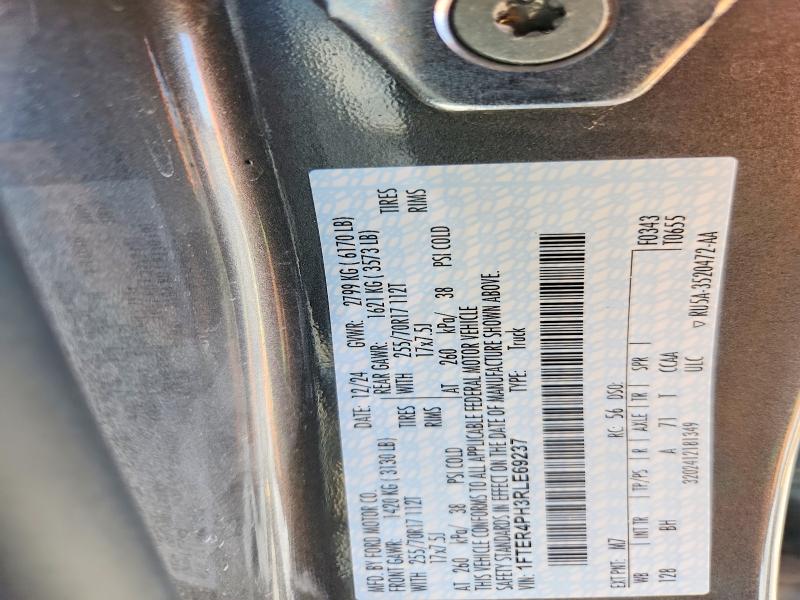 2024 Ford Ranger მანქანა იყიდება აუქციონზე, vin: 1FTER4PH3RLE69237, აუქციონის ნომერი: 62861876