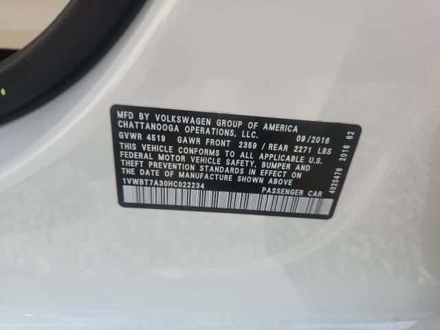 59788956 :رقم المزاد ، 1VWBT7A30HC022234 vin ، 2017 Volkswagen Passat مزاد بيع