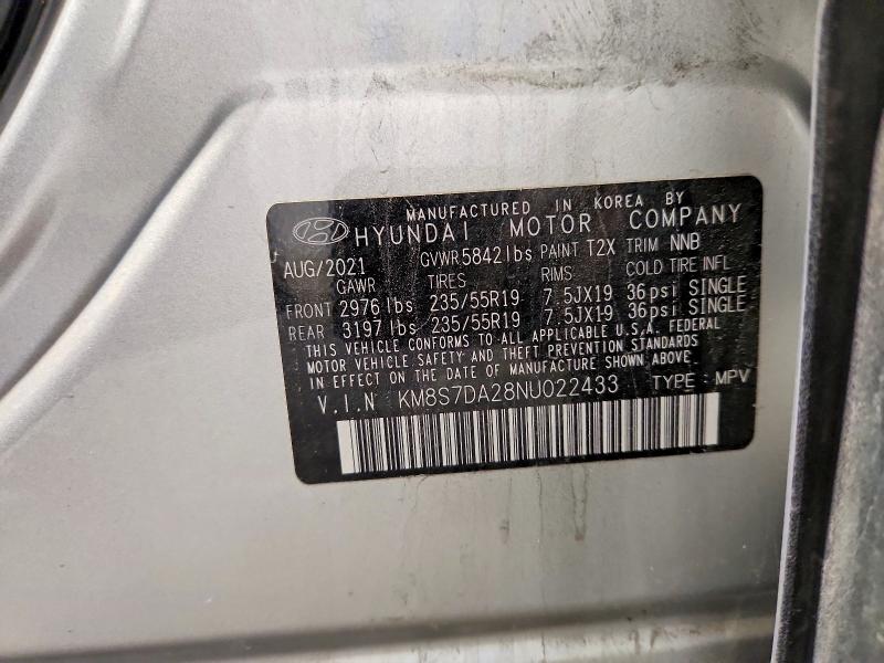 Aukcja sprzedaży 2022 Hyundai Santa Fe, vin: KM8S7DA28NU022433, numer aukcji: 63360886