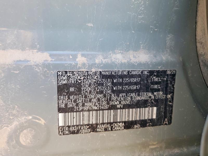 2021 Toyota Rav4 მანქანა იყიდება აუქციონზე, vin: 2T3P1RFV7MW214097, აუქციონის ნომერი: 58554536