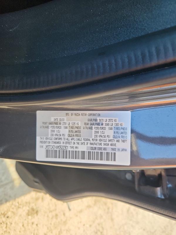 Aukcja sprzedaży 2021 Mazda Cx-9, vin: JM3TCADY4M0522301, numer aukcji: 62386626